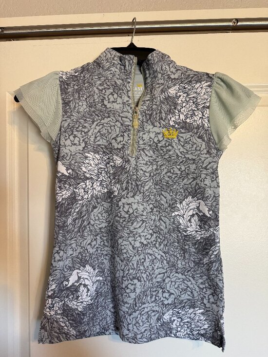 Kastel Denmark Tops - Kastel Denmark Floral 1/4 Zip Cap Sleeve Sun Shirt Grey Mint Green Size S